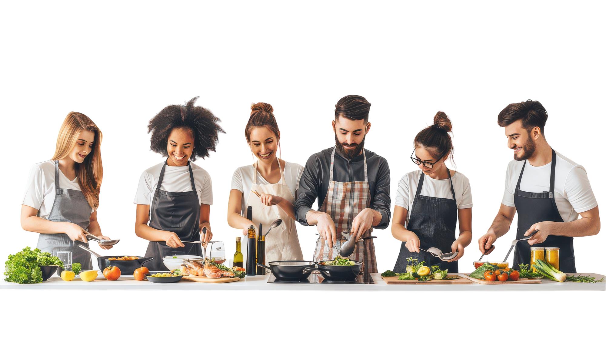 Participants cooking together in studio